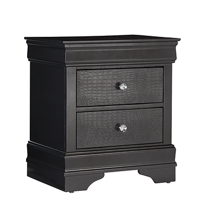 Pompei (Grey) Bedroom Collection – Metallic Grey Crocodile-Embossed Bed with Crystal Hardware