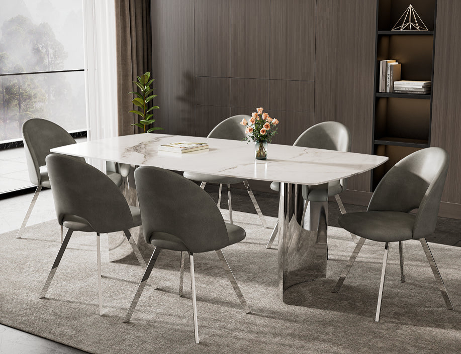 Schomberg 7-piece dining set with snow white marble top