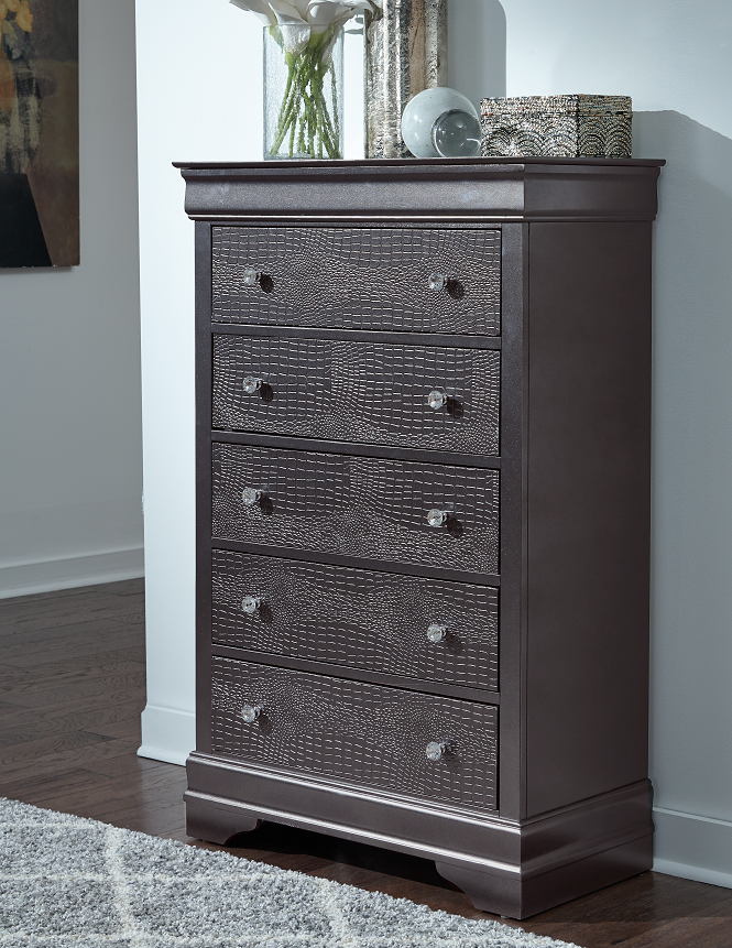 Pompei Grey nightstand in matching metallic grey finish
