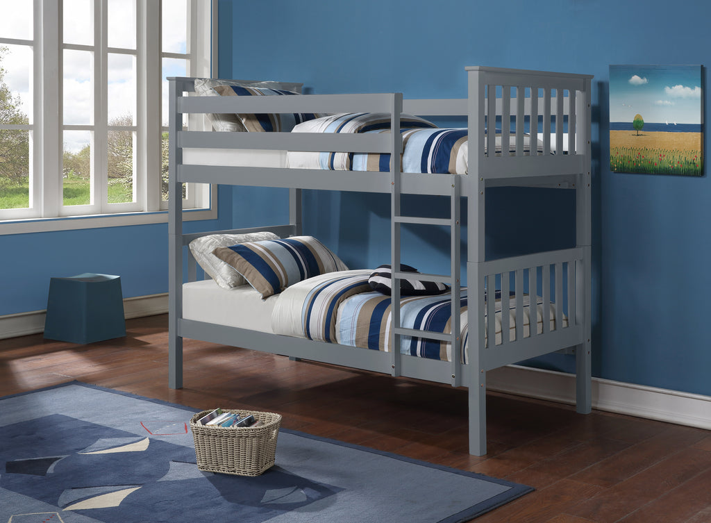Grey mission-style single over single bunk bed for kids' rooms