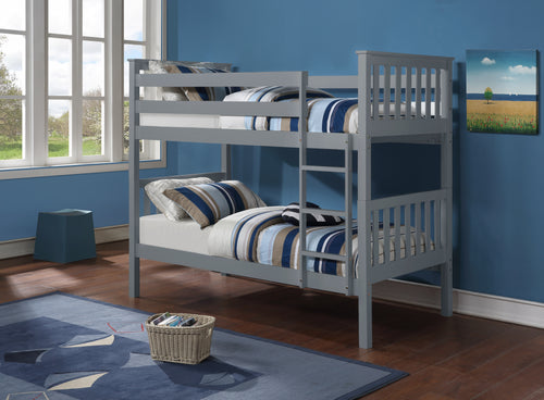 Grey mission-style single over single bunk bed for kids' rooms