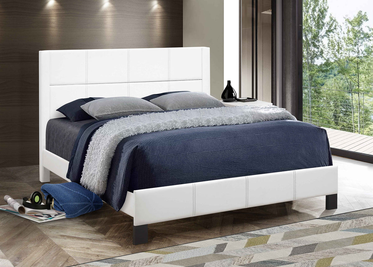 Rushton white faux-leather bed with contrast stitching