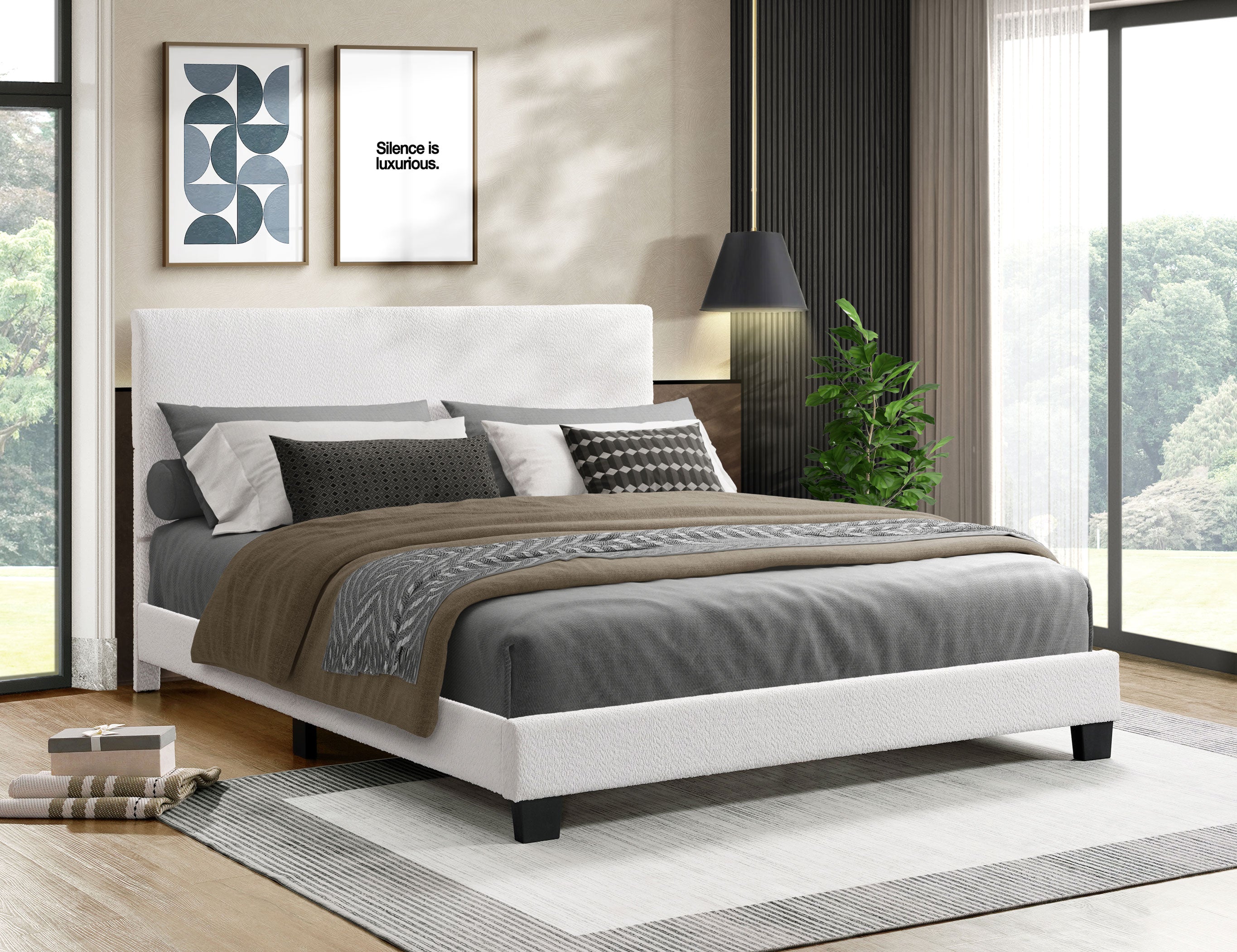 Humewood beige boucle platform bed
