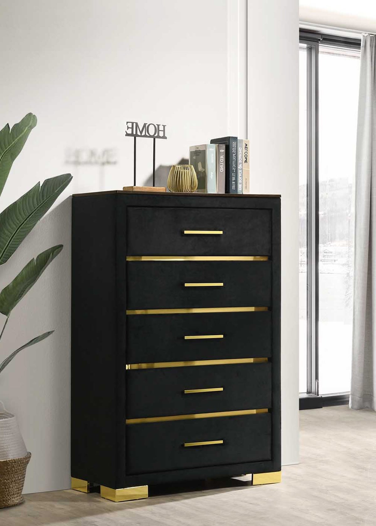 Dresser and mirror matching the Aurora black velvet bedroom collection