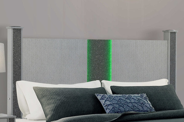 Logan-Silver Bedroom Collection – Glam Silver Finish with Crushed Crystal Accents & Disco Lights