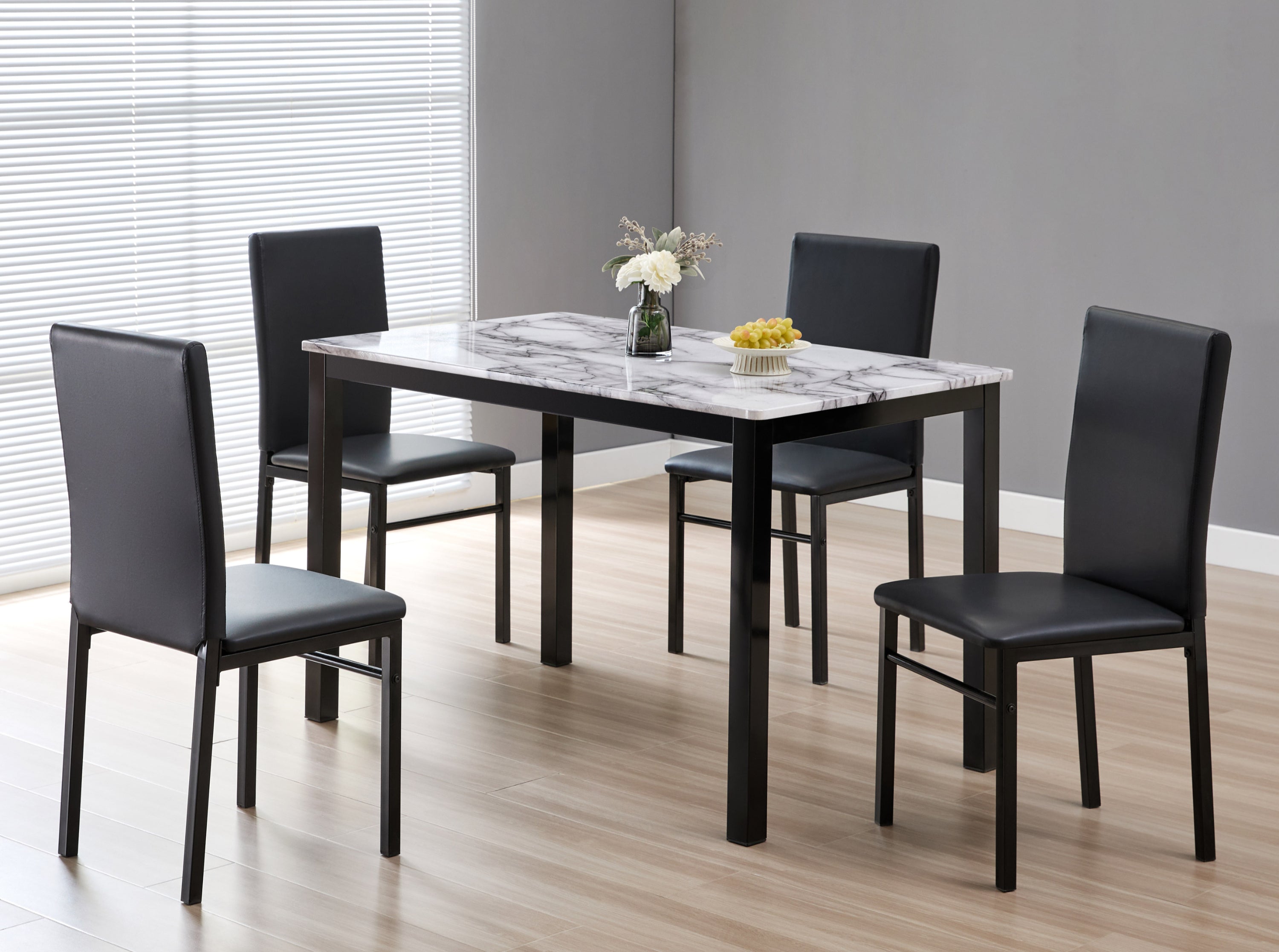Whitby 5-piece black dinette set with table and four chairs
