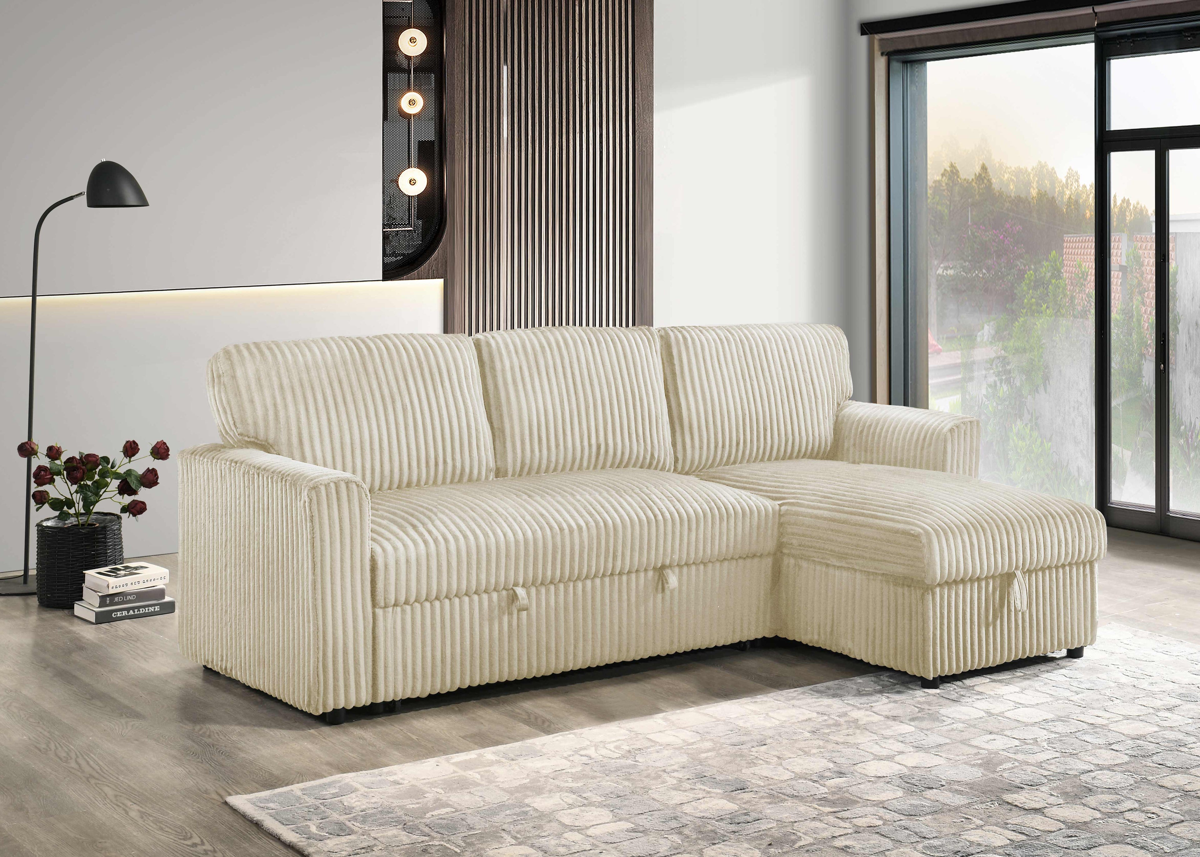 Waverley creme sofa bed sectional with reversible chaise