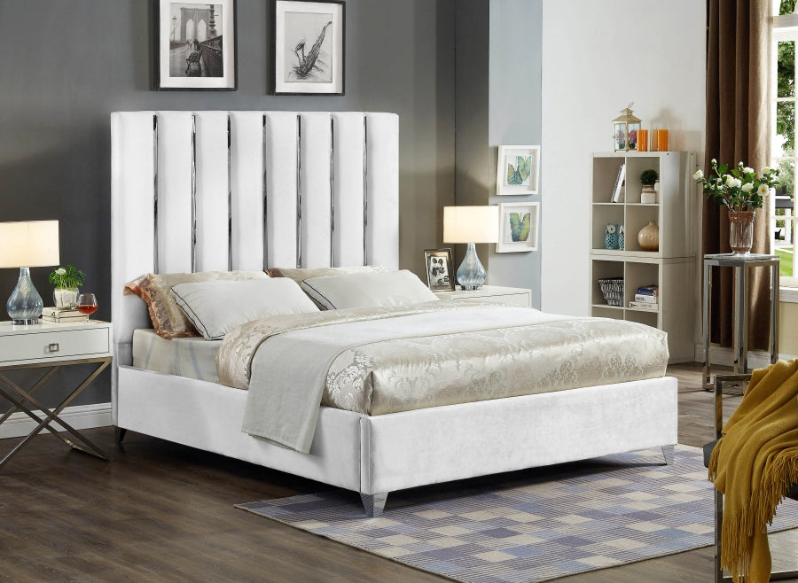 Lonsdale white velvet chrome channel bed