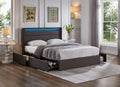 Gilbert grey fabric bed with LED lights and charging station