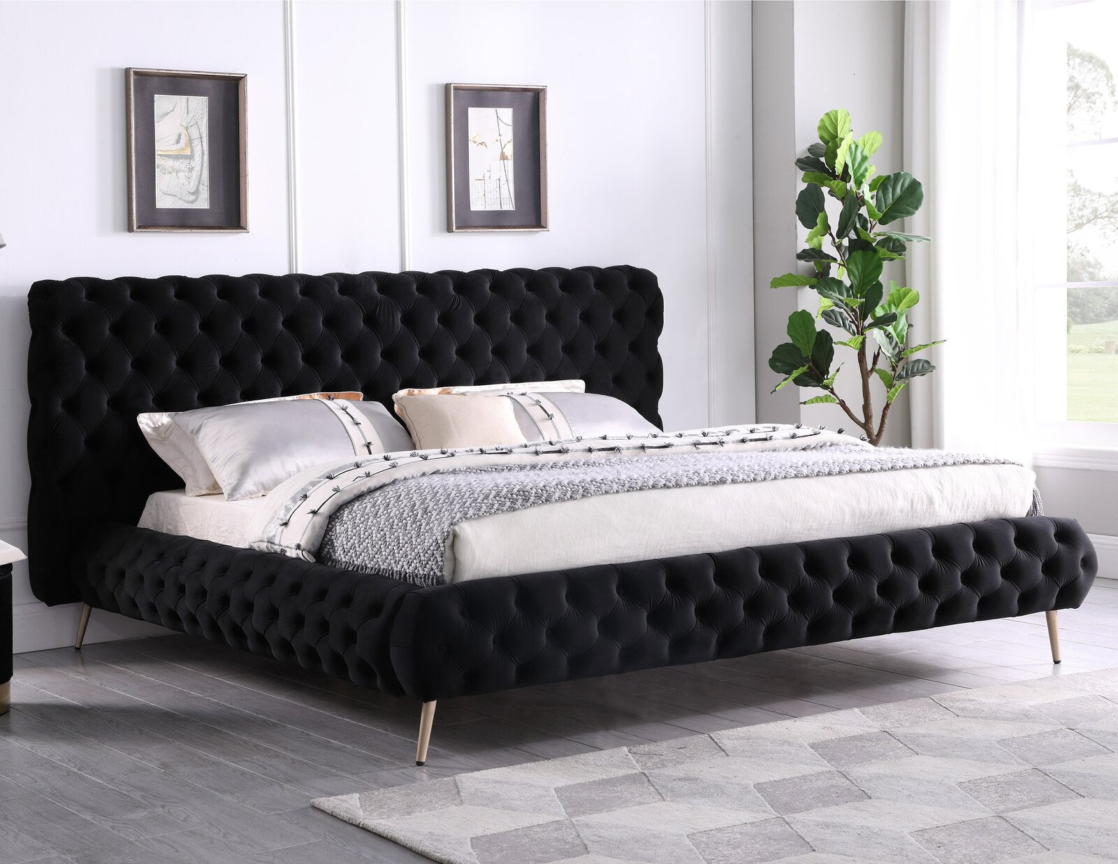 Baycrest black velvet bed with extra-deep tufting