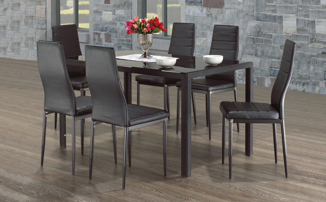 Bellamy 7-piece dining set with black glass and chrome
