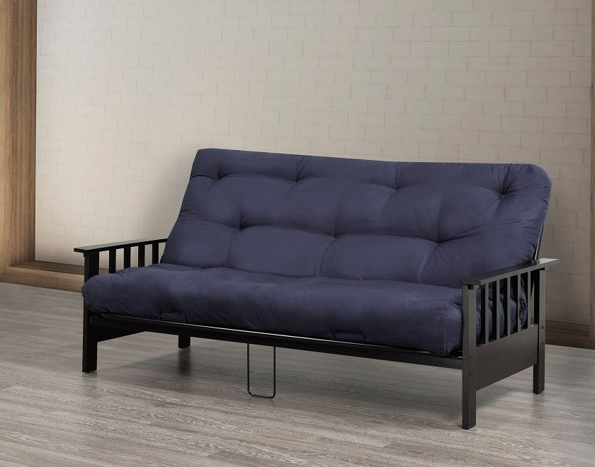 Donlands metal futon frame with espresso wood arms