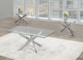Fallingbrook glass top coffee table set with stainless steel legs