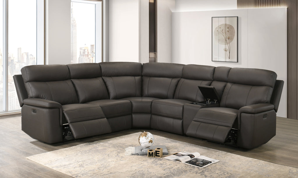 Bayfront chocolate brown leather power reclining sectional