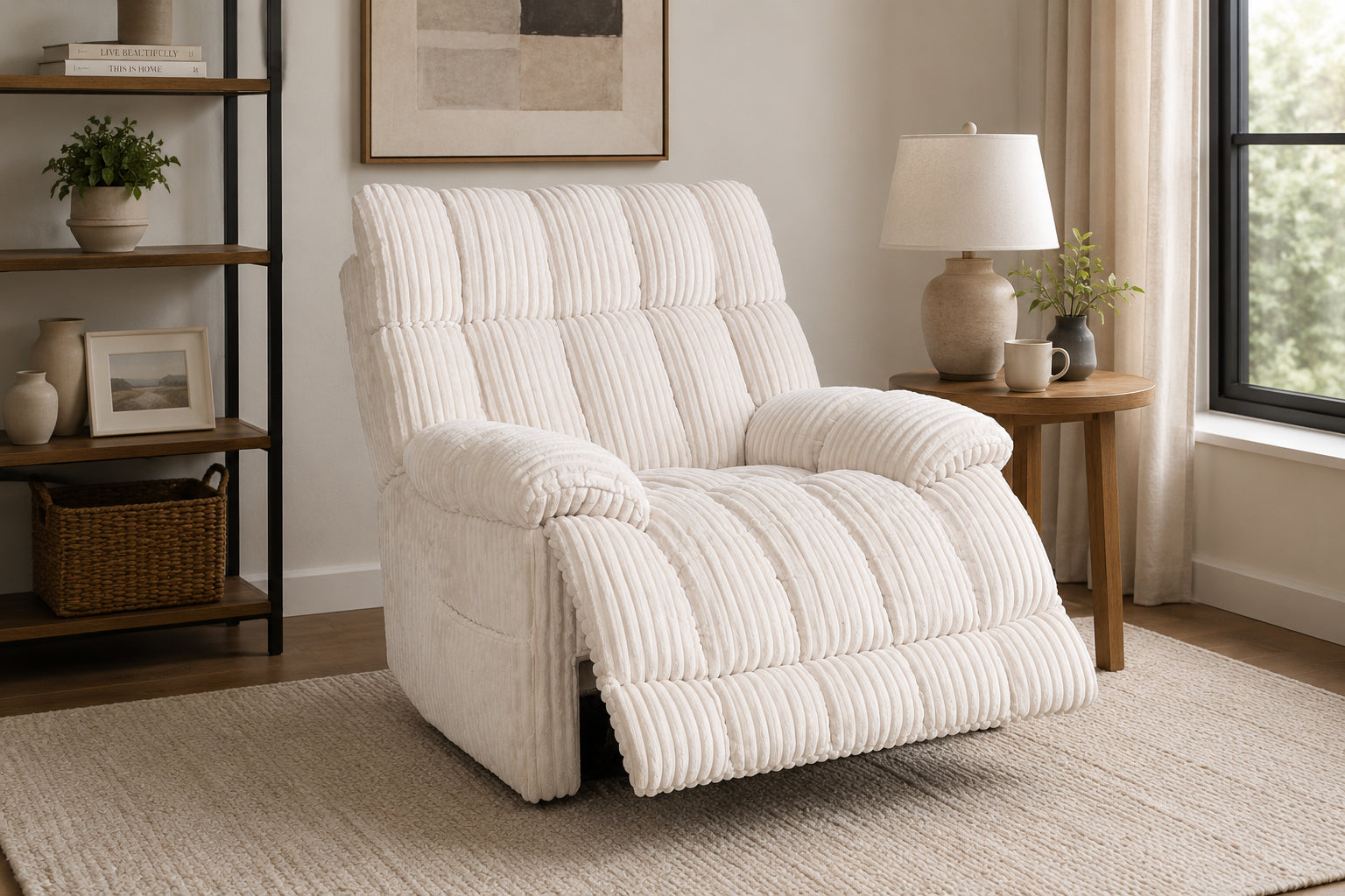 Marina white dual power recliner with Bluetooth