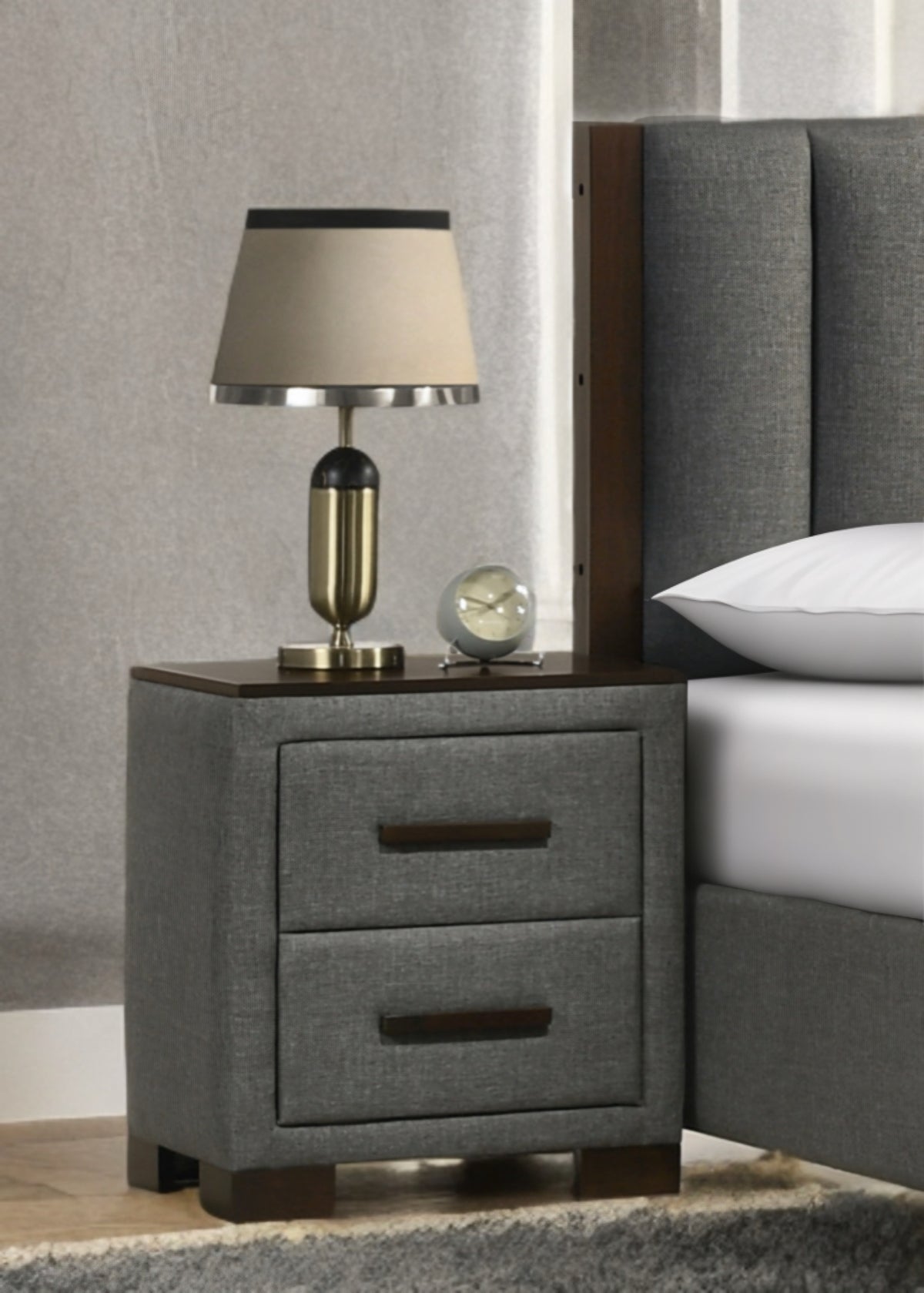IF-180 bedroom set room scene with platform bed and Dylan case goods