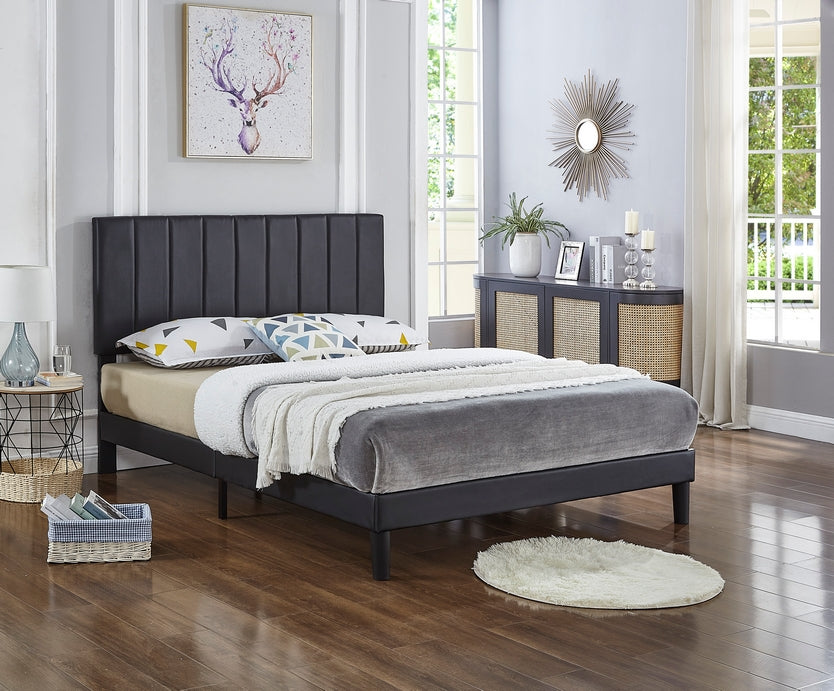 Delisle black faux-leather adjustable bed with vertical tufting