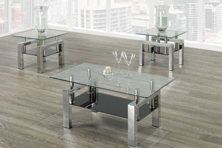 Bedford 3-piece chrome and glass coffee table set