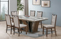 Caledon 7-piece dining set with rustic brown faux marble top and six chairs