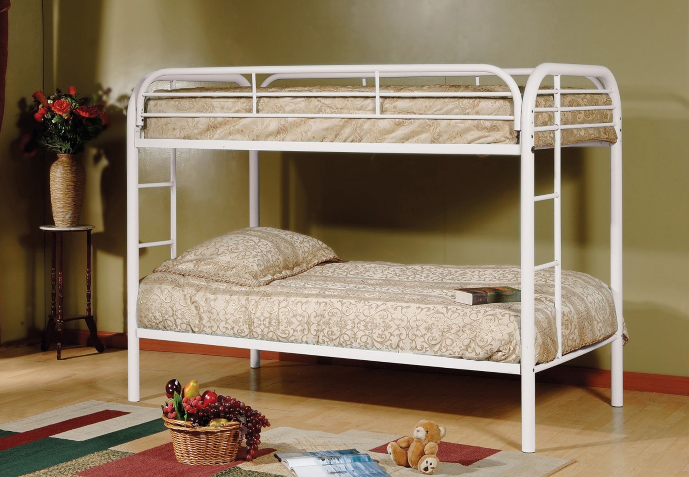 White single over single steel bunk bed