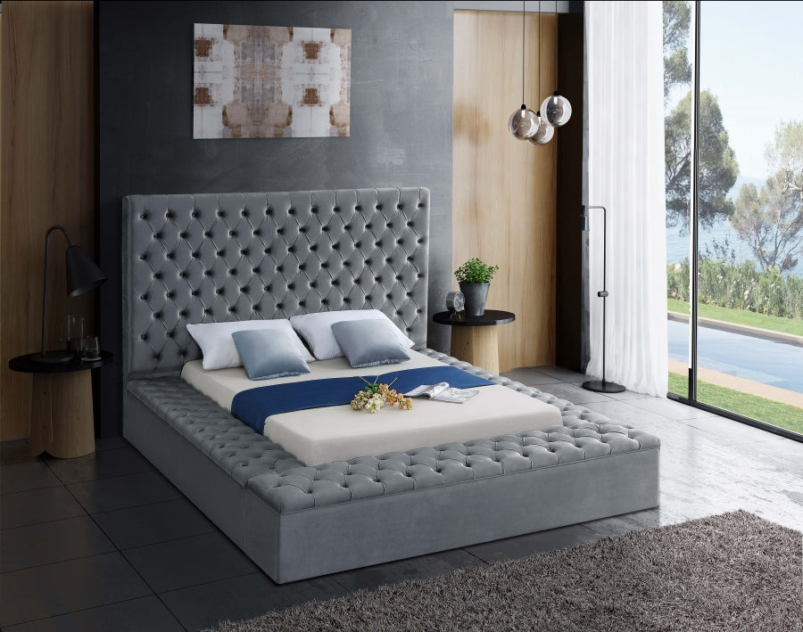 Roseheath grey velvet bed with storage benches