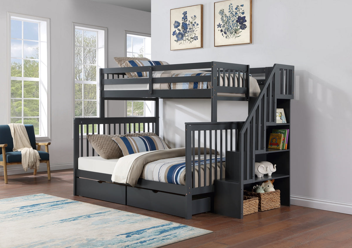 Rondeau grey mission bunk bed with stairs single over double