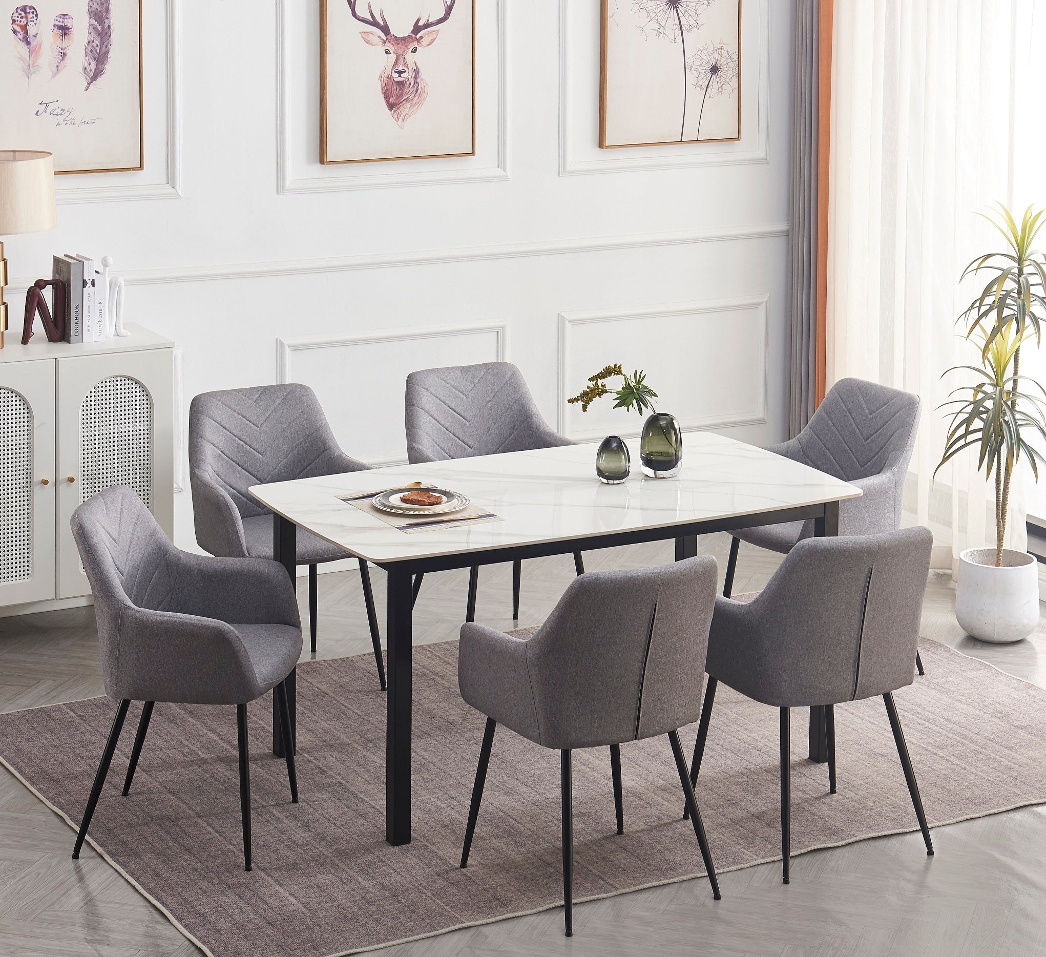 Orillia 7-piece dining set with white marble top