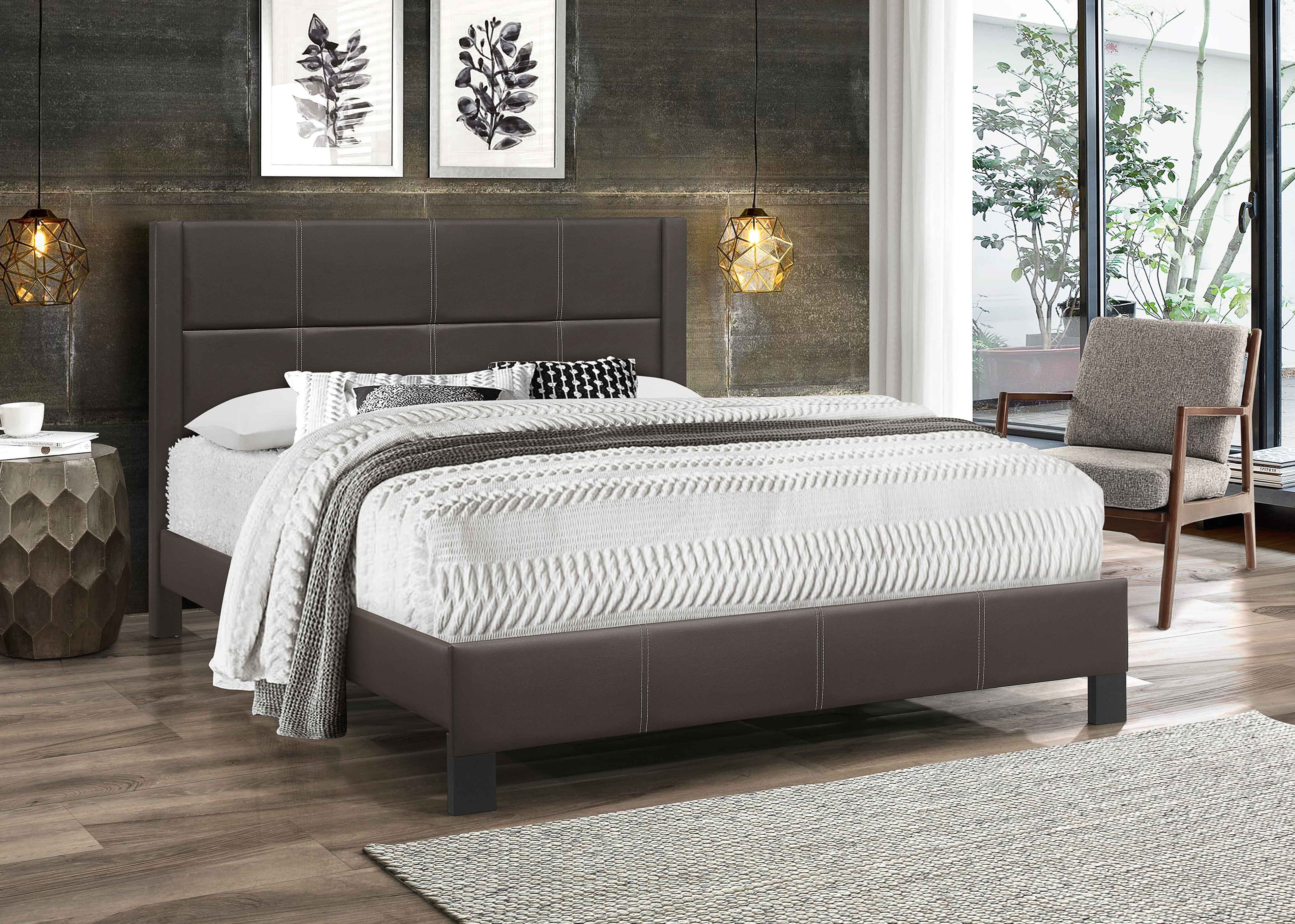 Rushton espresso faux-leather bed with contrast stitching