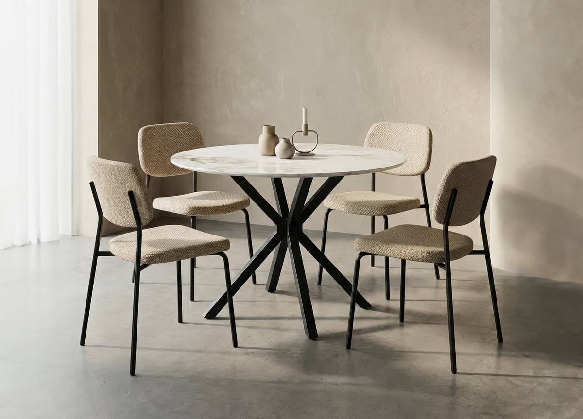 Flesherton 5-piece dining set with round Chanel stone table