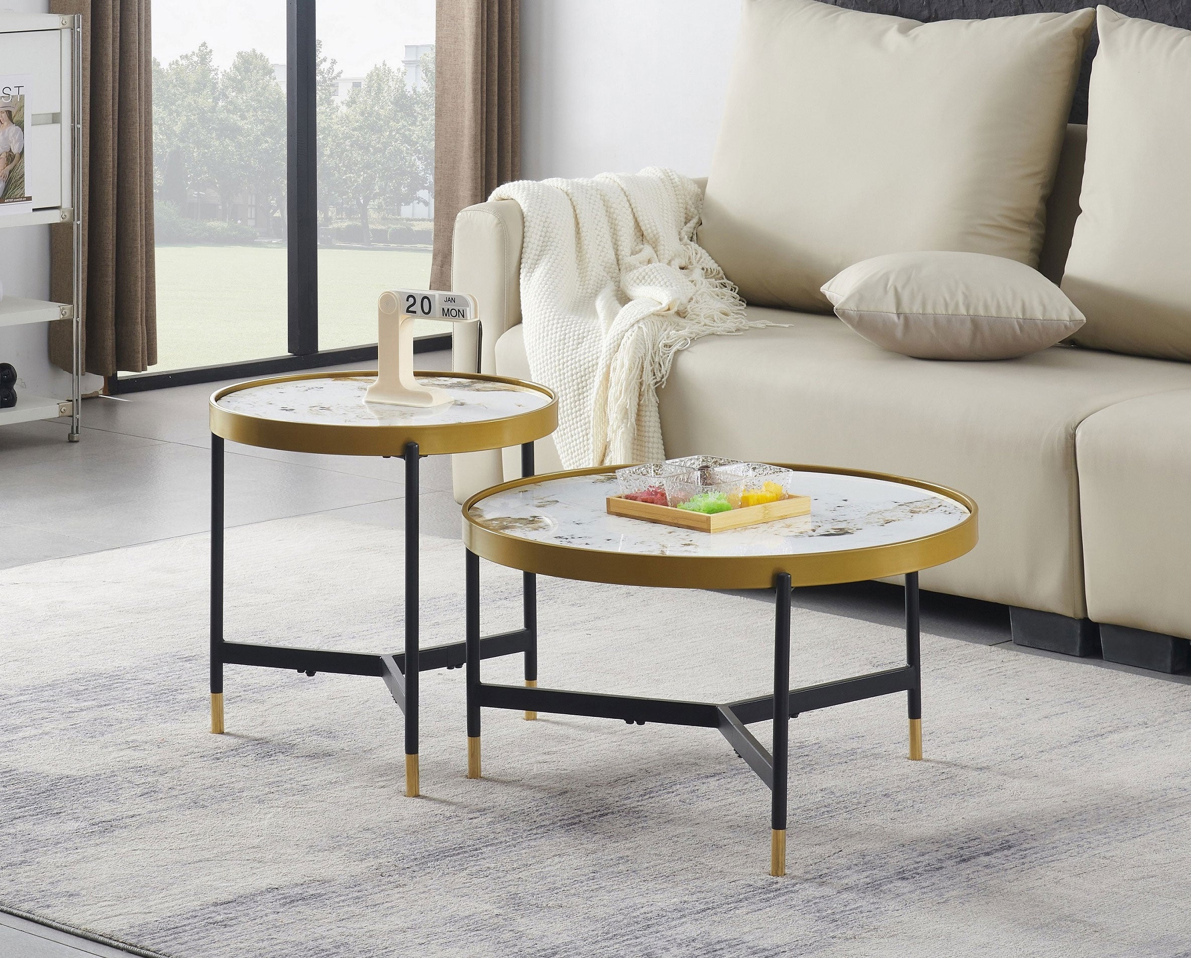 Wychwood set of two round Pandora stone coffee tables