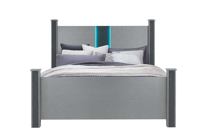Logan-Silver Bedroom Collection – Glam Silver Finish with Crushed Crystal Accents & Disco Lights