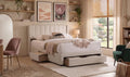 Coleridge creme fabric bed with three storage drawers