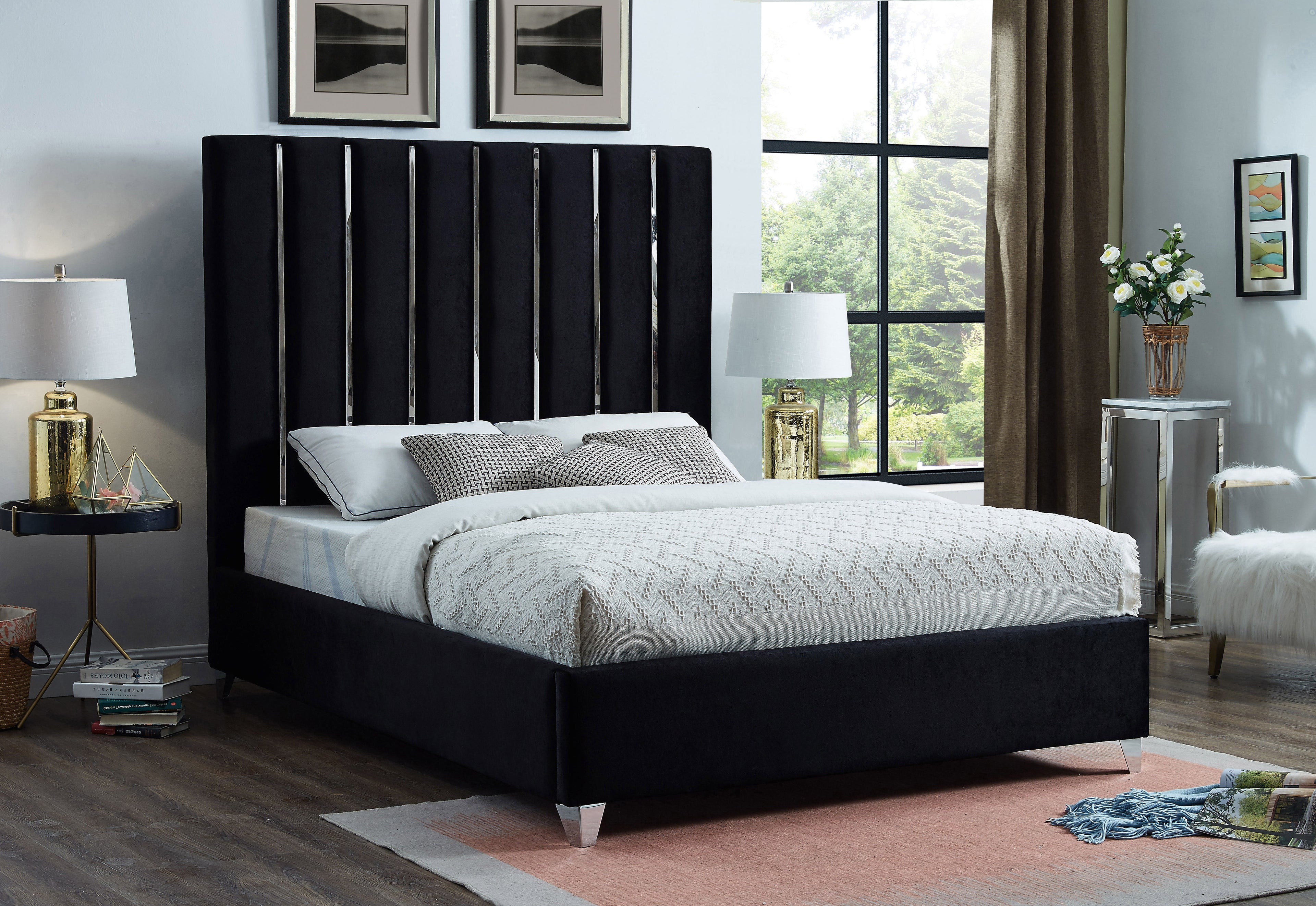 Lonsdale black velvet chrome channel bed