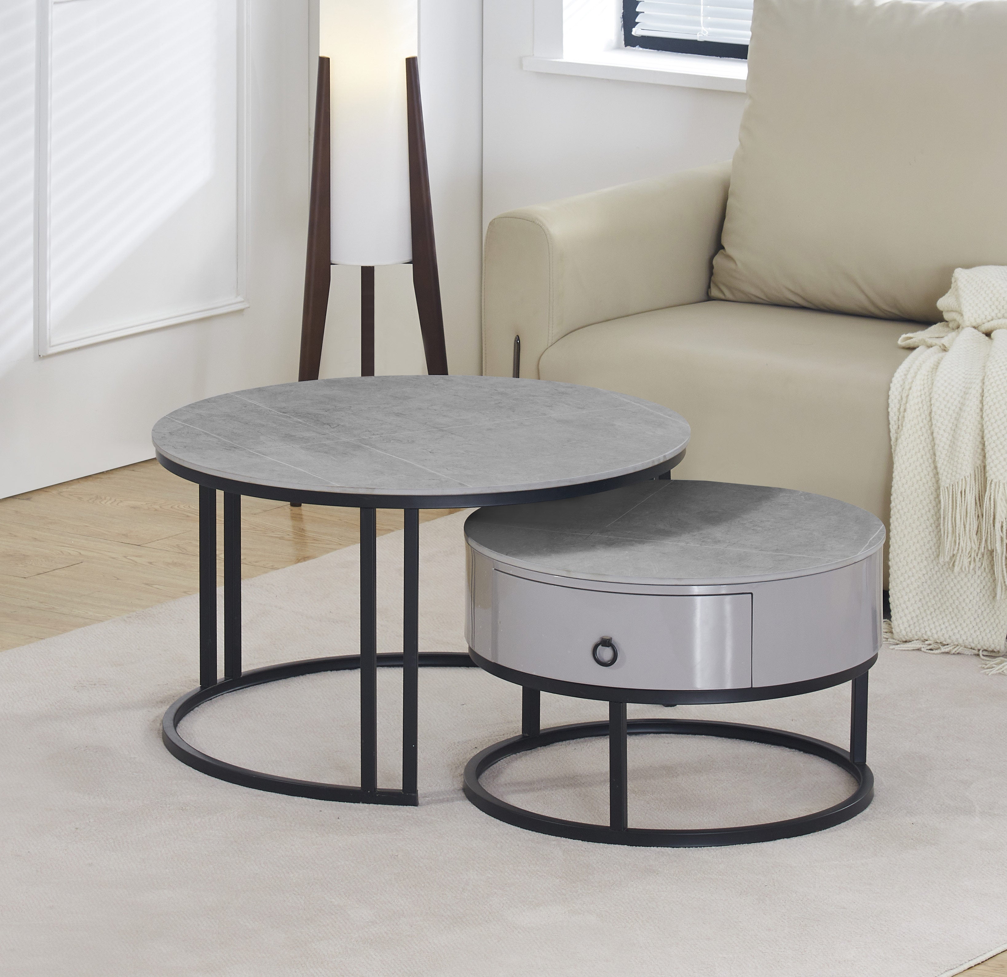 Westney set of two Armani grey stone coffee tables with storage