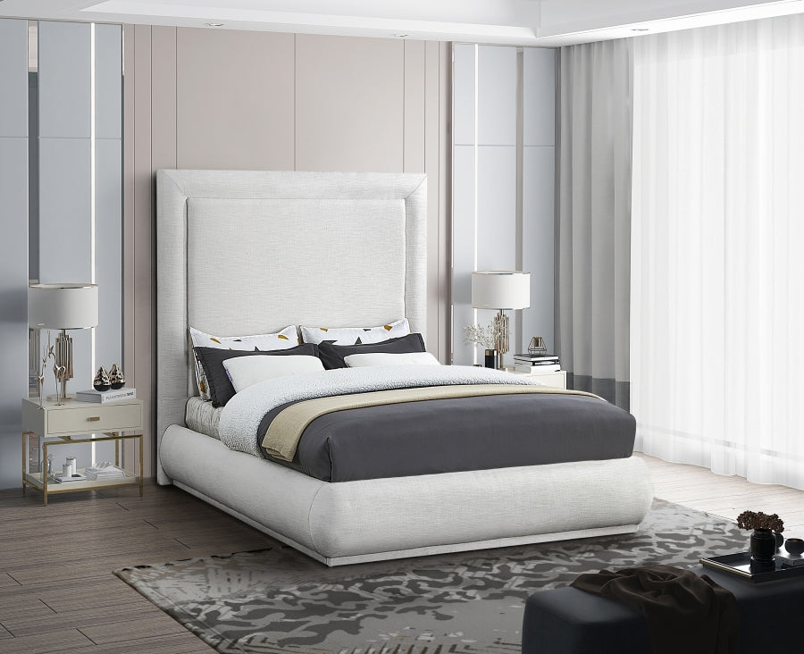 Marlee creme linen mid-century modern bed
