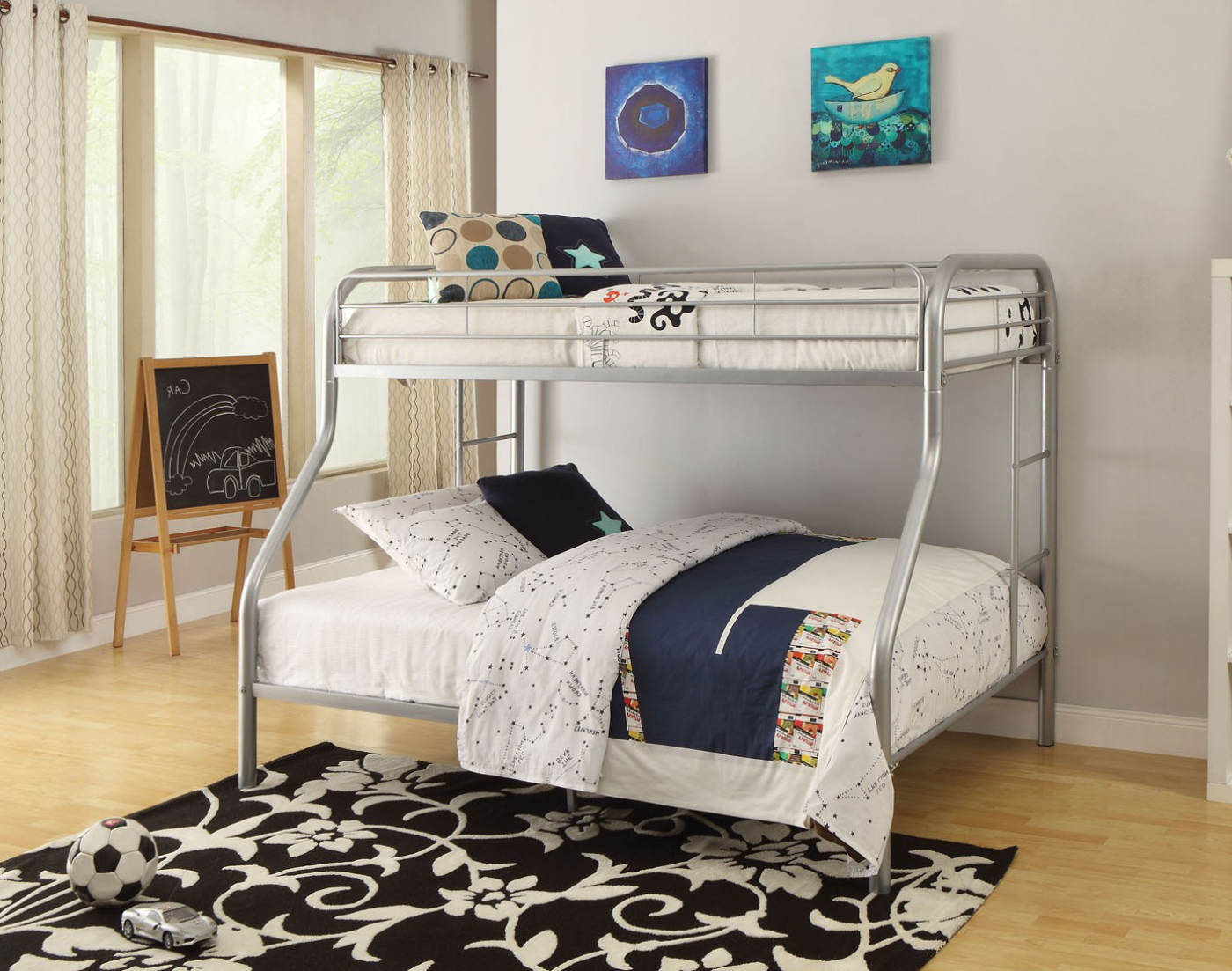Grey single over double steel bunk bed