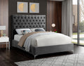 Dunvegan grey velvet bed with chrome or gold legs