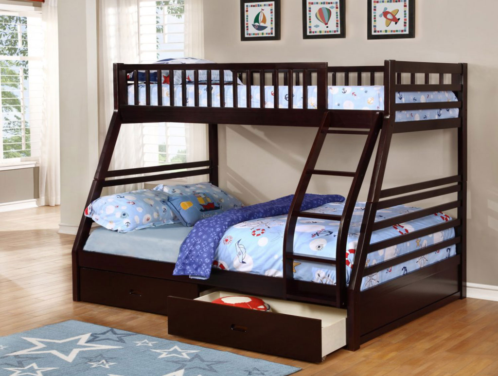 Kelso single over double bunk bed with storage drawers