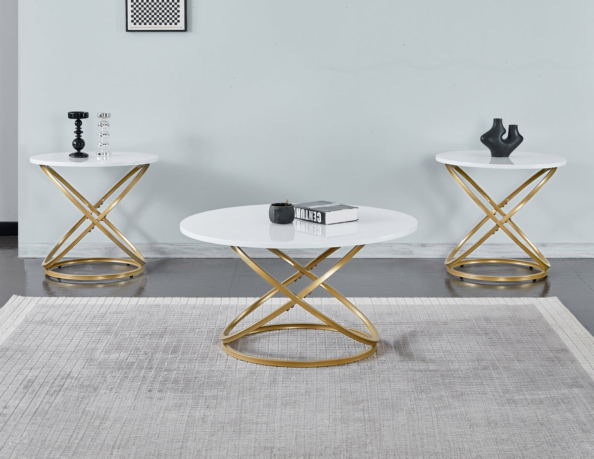Castlefield white and gold 3-piece coffee table set
